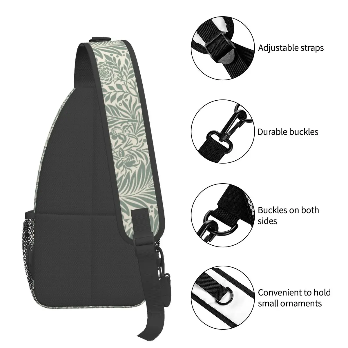 William Morris Green Crossbody Sling Bags Small Chest Bag Floral Art Shoulder Backpack Daypack for Hiking Travel Travel Bag