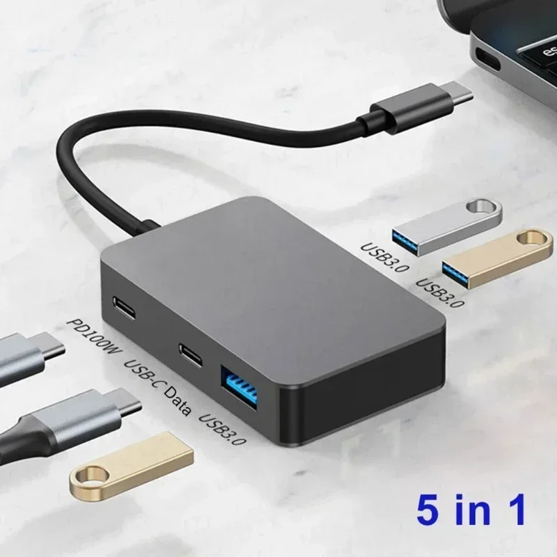 USB pembagi HUB TypeC mendukung PD100W Dok aluminium 5in1