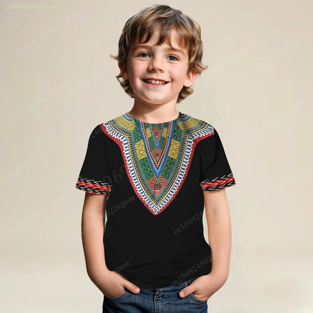 Summer Traditional African T Shirt Kids Dashiki Shirt For Men Short Sleeve Top Boys Tee Clothes Girls Uniform Ethnic style