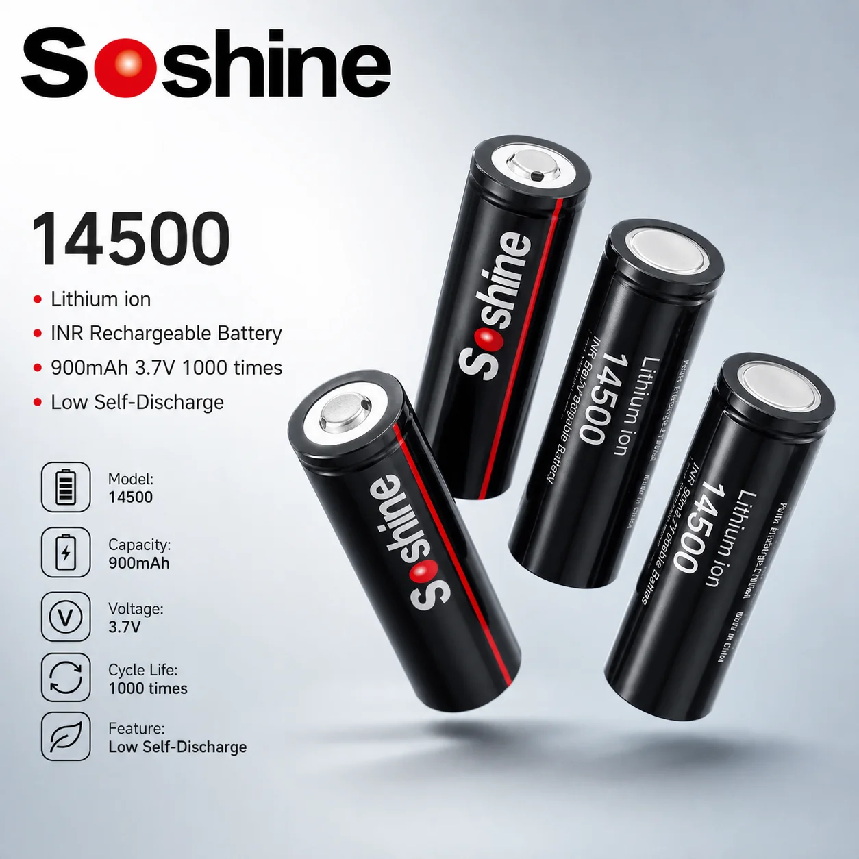 14500 AA 3.7V 900mAh Rechargeable Li-ion Battery for LED Flashlight Toys Calculator, Long Lasting 1000 Cycle Cell