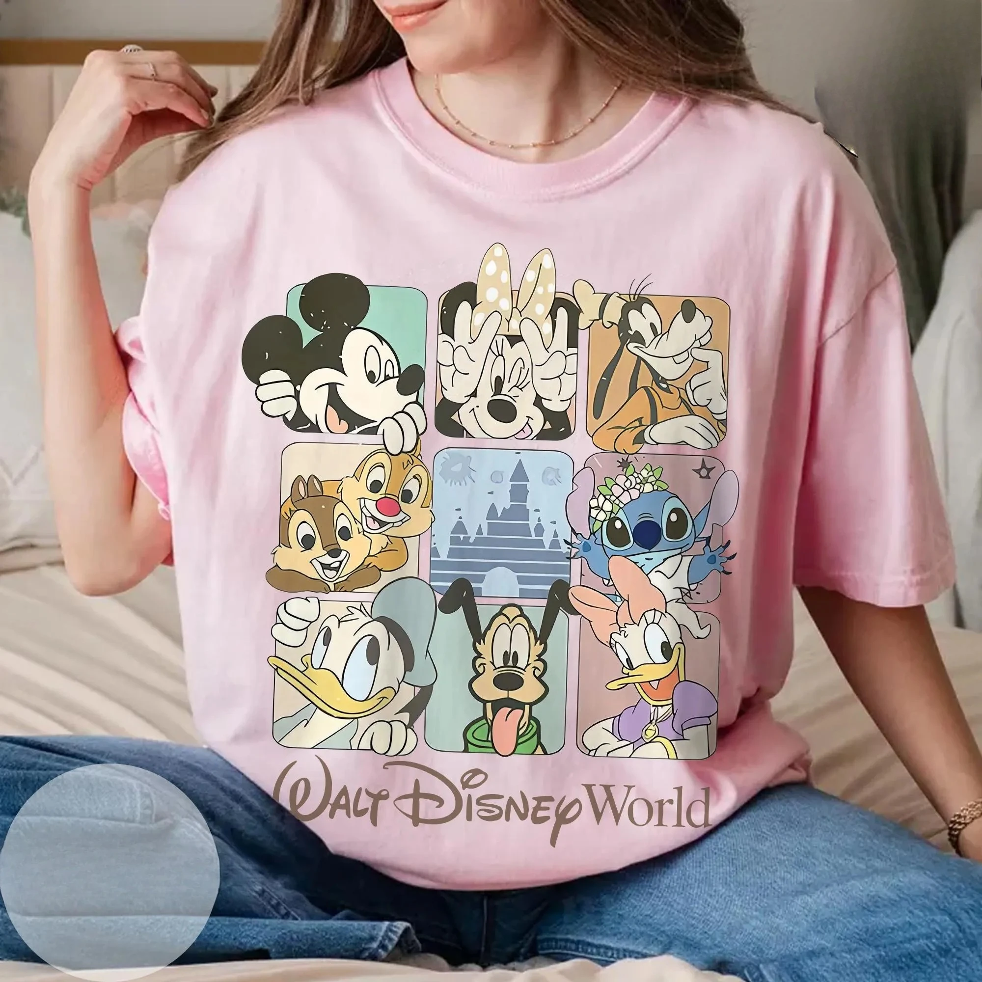 

Футболка с Микки и друзьями Диснея, повседневная семейная одежда с короткими рукавами для мальчиков и девочек, мужские и женские топы