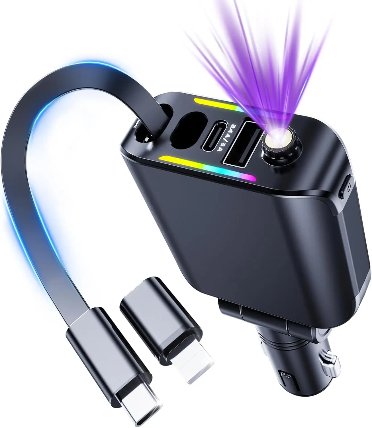 

Ultra-Slim Etractable Car Charger with Starlight Max 120W USB C Adapter Phone Chargers Fast Charging for IPhone 16 Pro Max Plus