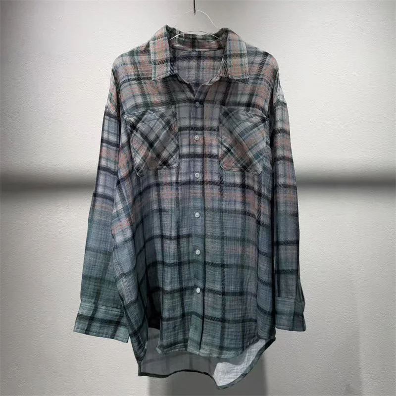 Women's shirt New high-quality pure cotton plaid Women's blouse for autumn 2025 Single breasted loose thin coat tops for woman
