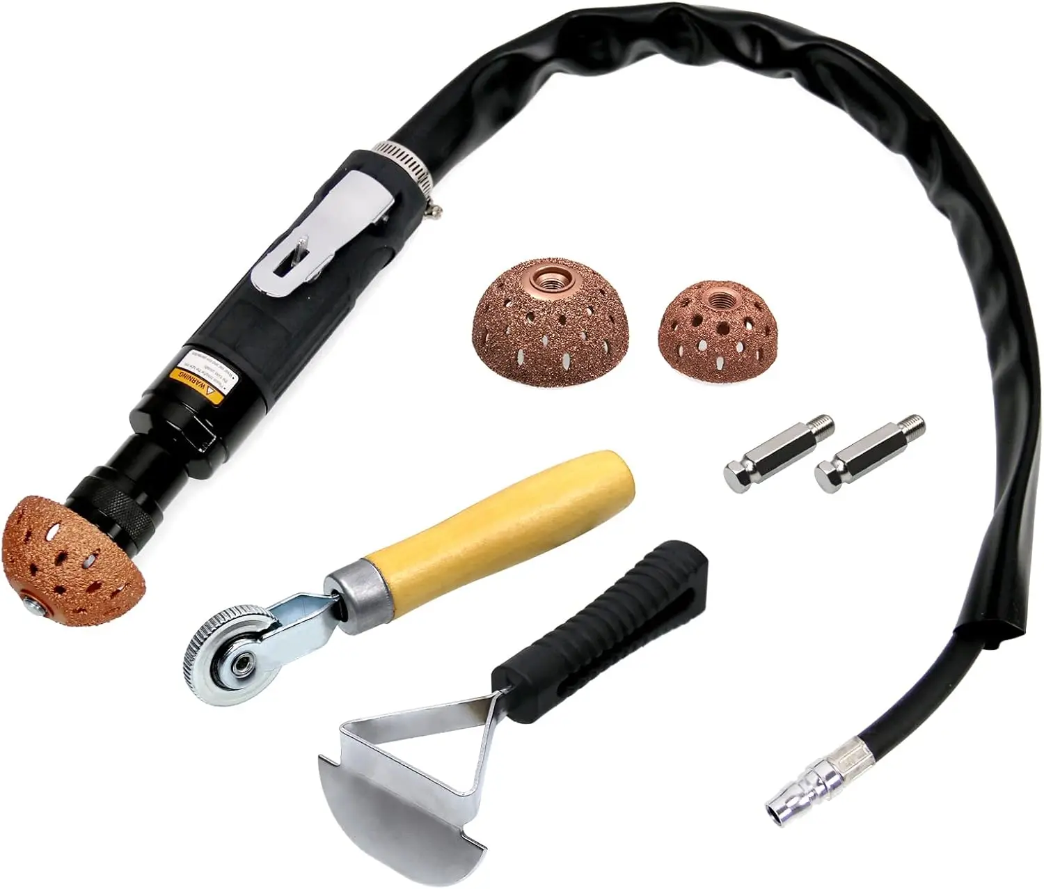 

Tire Repair Set with Air Buffer, Patch Roller, Scraper & Tungsten Steel Buffing Wheels for Easy Tire Maintenance