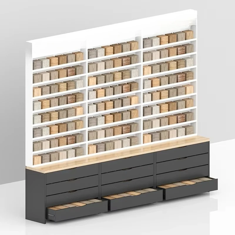 &c Factory Customized Ceramic Tile Drawer Stone Stand Wood Flooring Timber Parquet Simple Rack Combination Sample Display