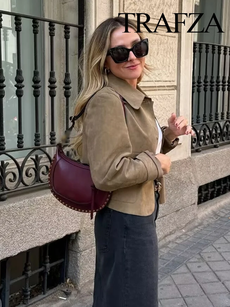 

HH Women's Female Lapel Single Breasted High Street Casual Jacket Autumn New Fashion Vintage Solid With Pockets Suede Coats