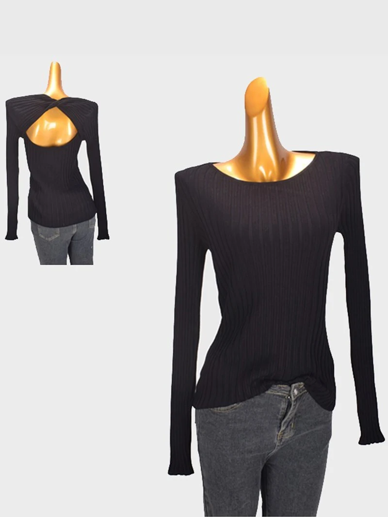 

Облегающий длинный вязаный топ све, женская модная дизайнерская футболка с закрученным узлом, внутренняя одежда, корейская футболка для поездок на работу