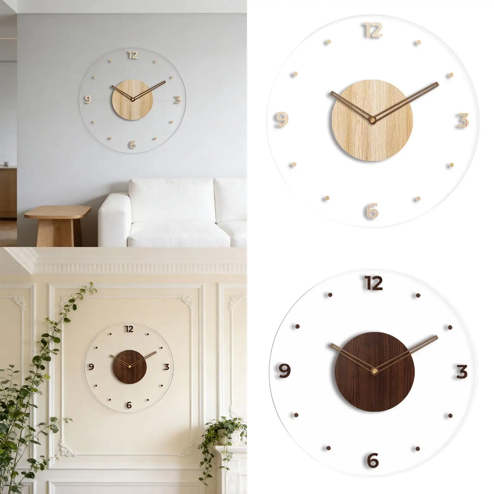 Transparent Acrylic Wall Clock Silent Nordic Non Ticking Decorative Clock for Office Living Room Farmhouse Bathroom Home