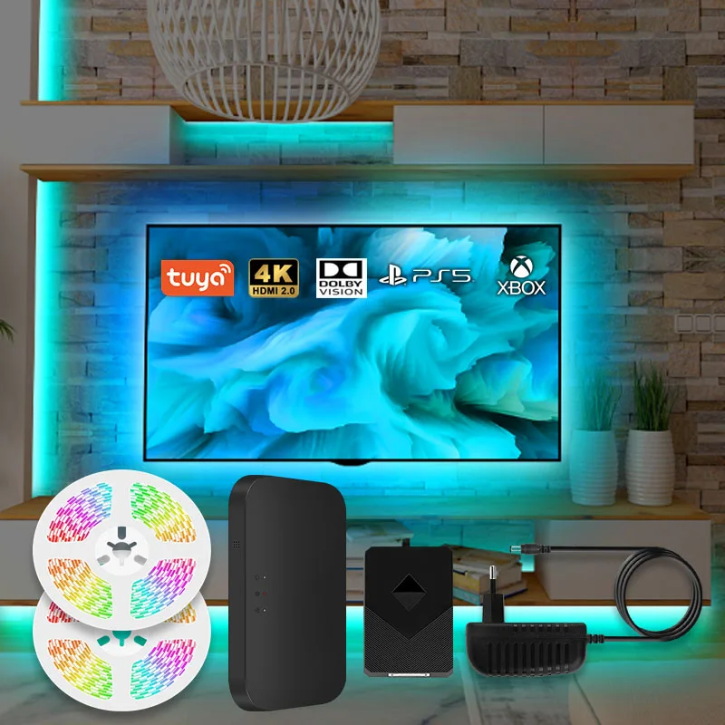 

RGBCW Colors Ceiling Ambient Light Strip, 5M/10M WiFi Smart LED Strip Lights Sync with TV Backlight,Linkage with HDMI Sync Box