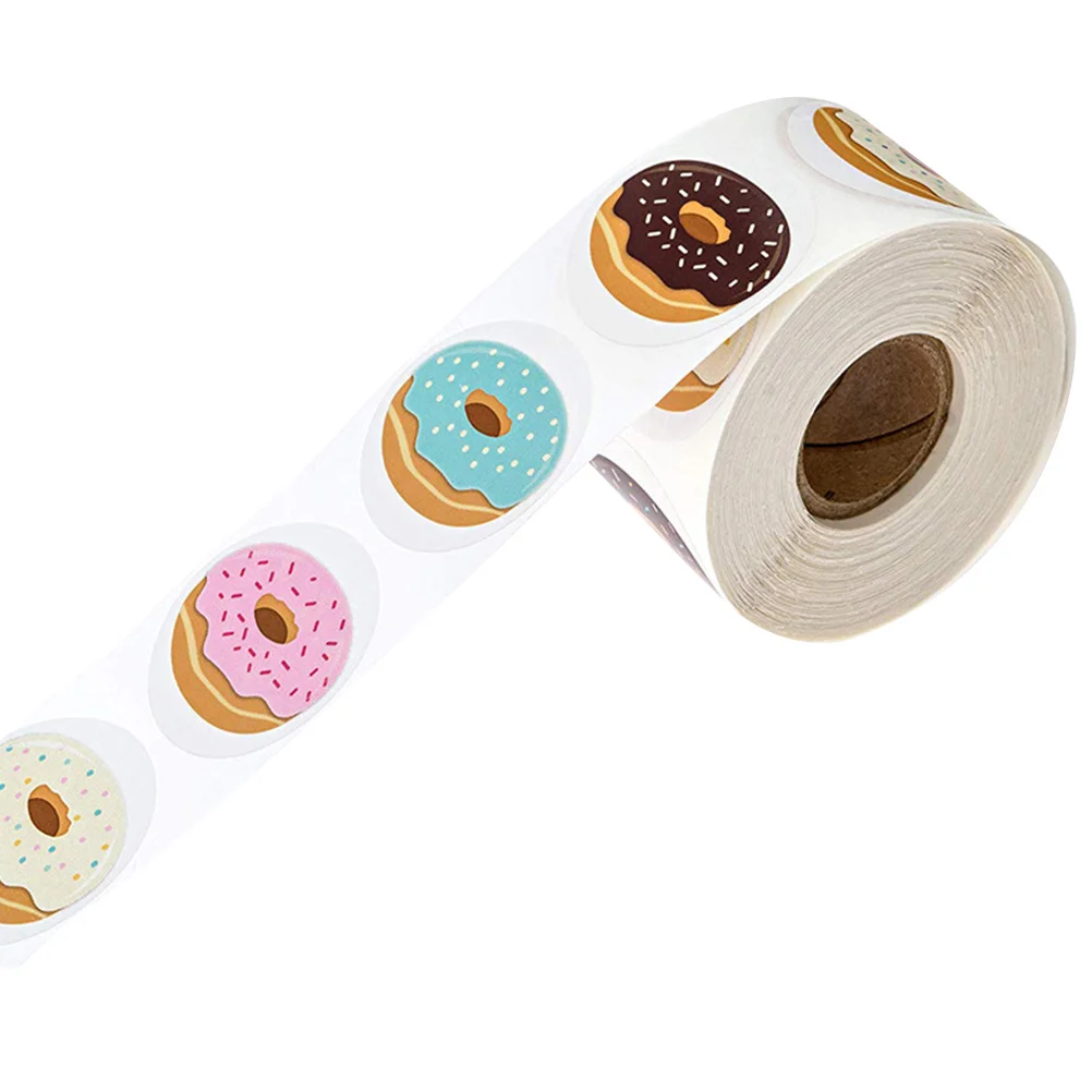 

500Pcs Sealing Sticker Fun Donut Print High-Quality Sticky DIY Labels for Party Favors Baking Packaging Notebook Decoration