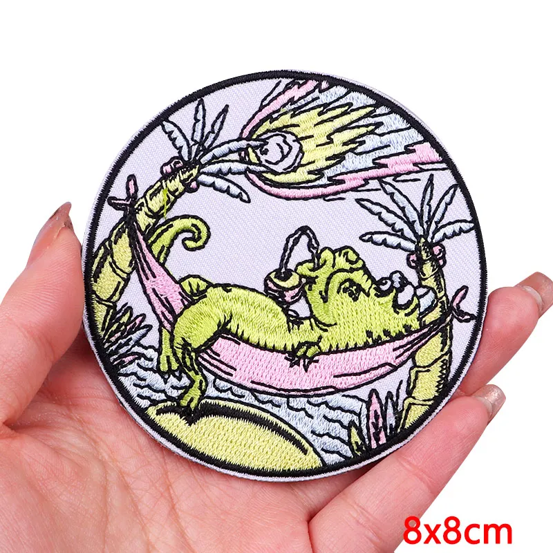 Animals Embroidered Patches For Clothing DIY Sewing Appliques Possum Cat Dinosaur Patch Iron On Patches On Clothes Fusible Patch