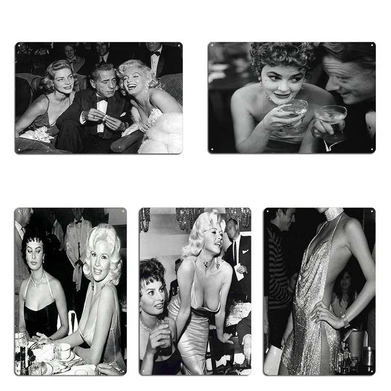 Sophia Loren Pouring Champagner Schwarz und Weiß Vintage Wandkunst Metallschild Club Home Sophia Loren Blechschild Poster
