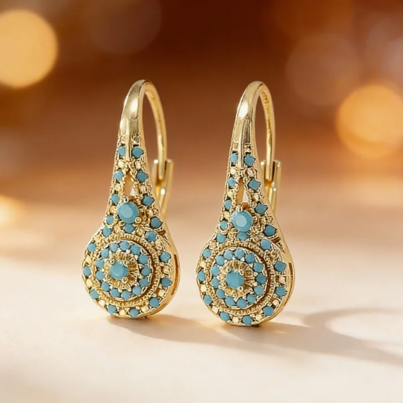 Synthetic Blue Turquoise Round Hoop Earrings For Women Gold Silver Color Small Ear Buckle Wedding Jewelry Party Birthday Gifts