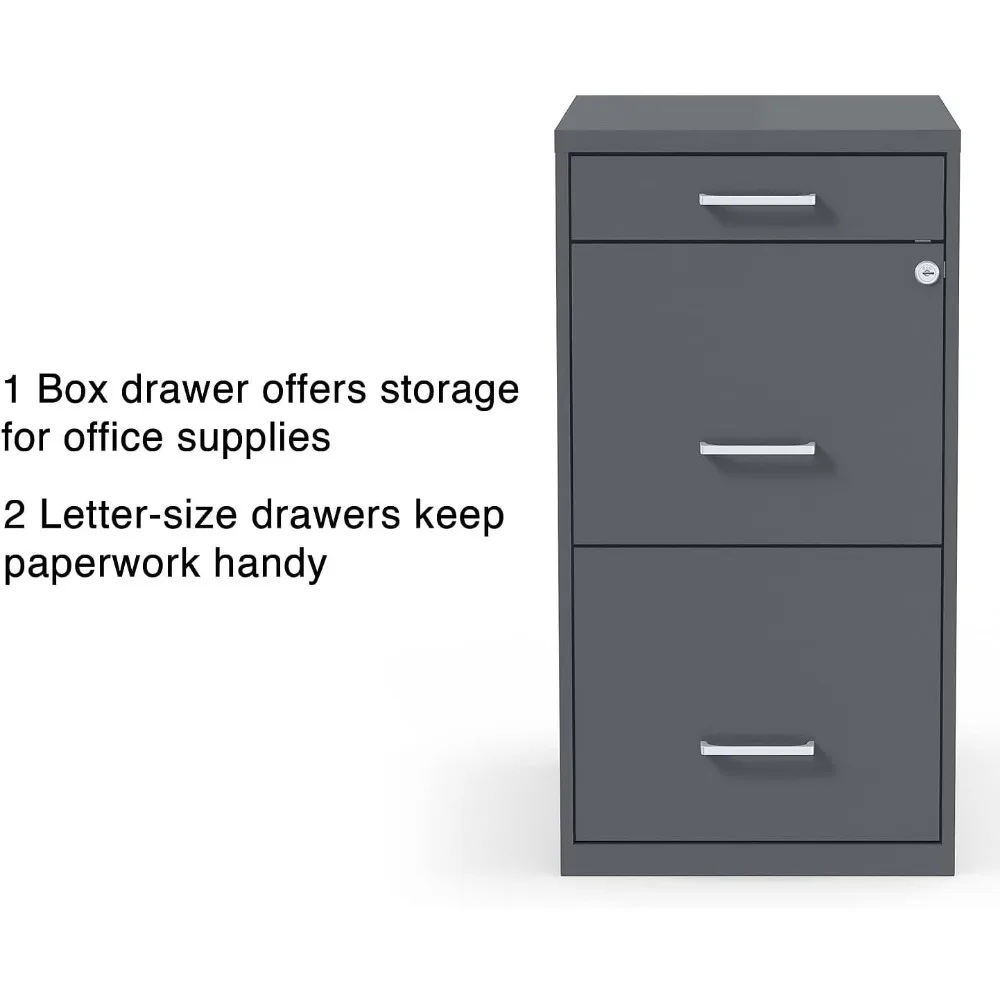 Vertical 3-Drawer File Cabinet, Letter Size, Lockable, Mobile, 18.9 Deep x 14.3 Wide x 26.8 High, Charcoal for Secure Document S