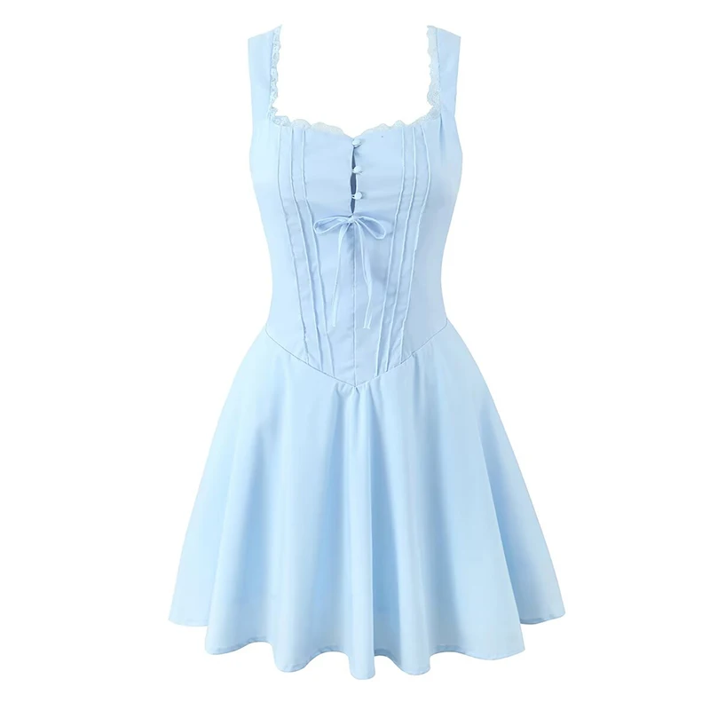 Summer Dresses 2025 Women Sexy Elegant Sling Party Mini Dress Lace Up Back Sleeveless A-line Robe