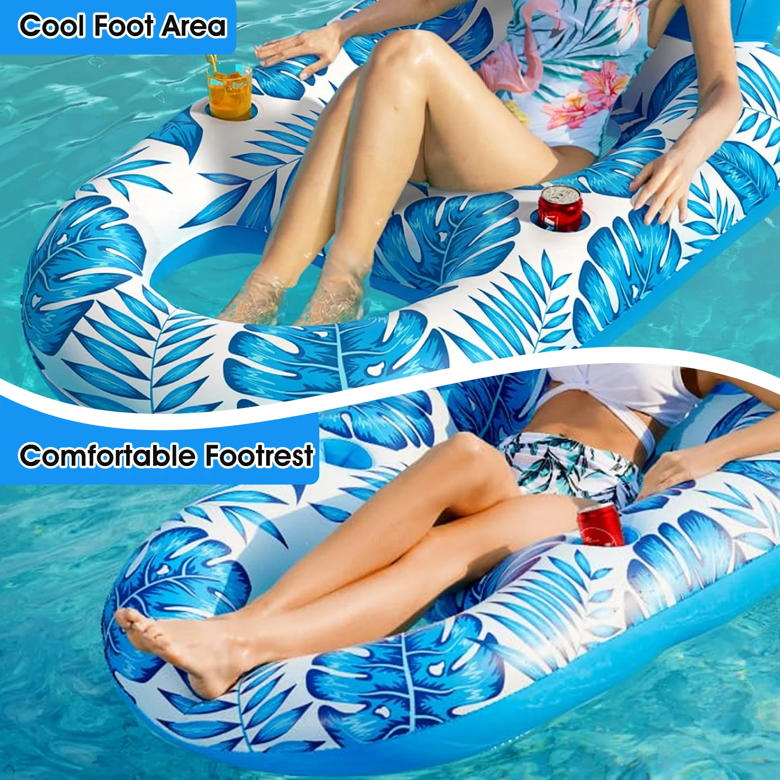 Sofá inflable para fiesta, silla flotante de ocio para piscina, respaldo grande, a la moda, color azul corrugado, para verano