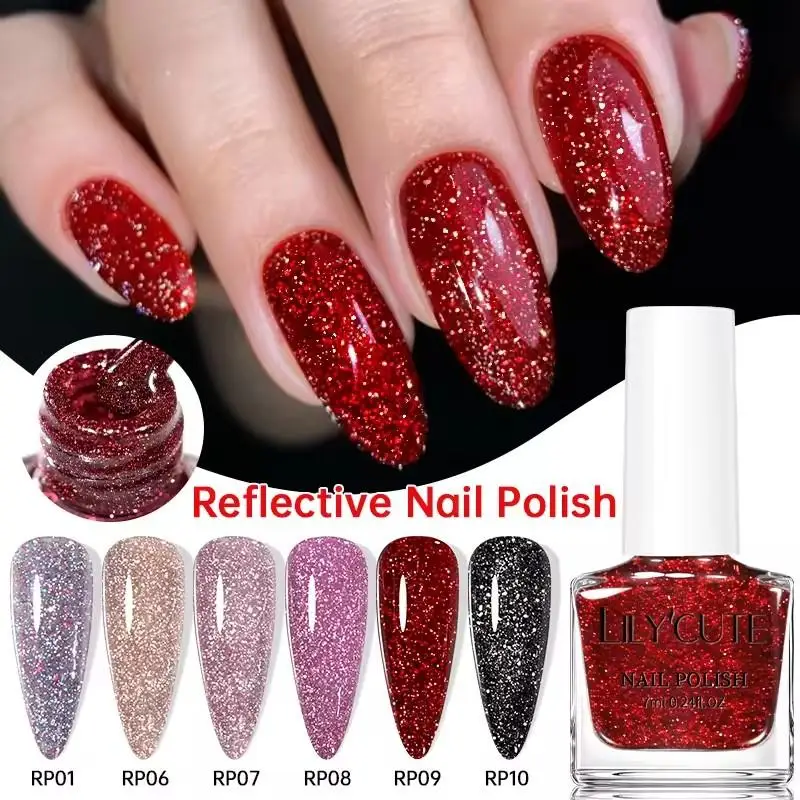 7ml Nail Polish Holographic Reflective Colorful Shining Manicure Nail Art Varnish No Need Lamp Air Dry