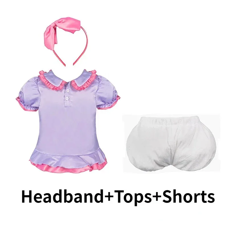 Children Don Blue Duck Purple Daisy Cosplay Costume with Hat Pants Shoes Sets for Halloween Party Costume