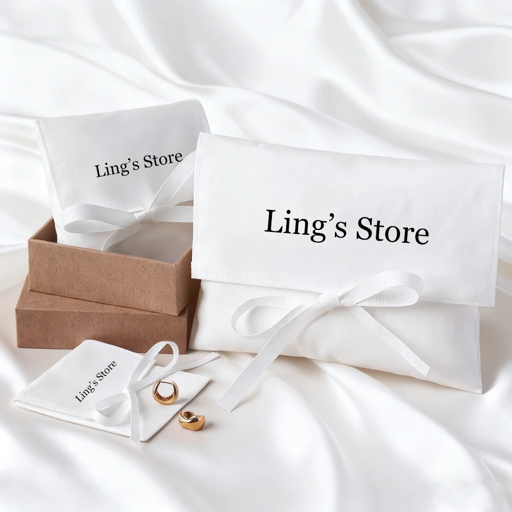 

100Pcs Personalized Logo White Cotton Envelope Bag Perfume Cosmetics Jewelry Candy Simple Storage Organizer Wedding Gift Pouches