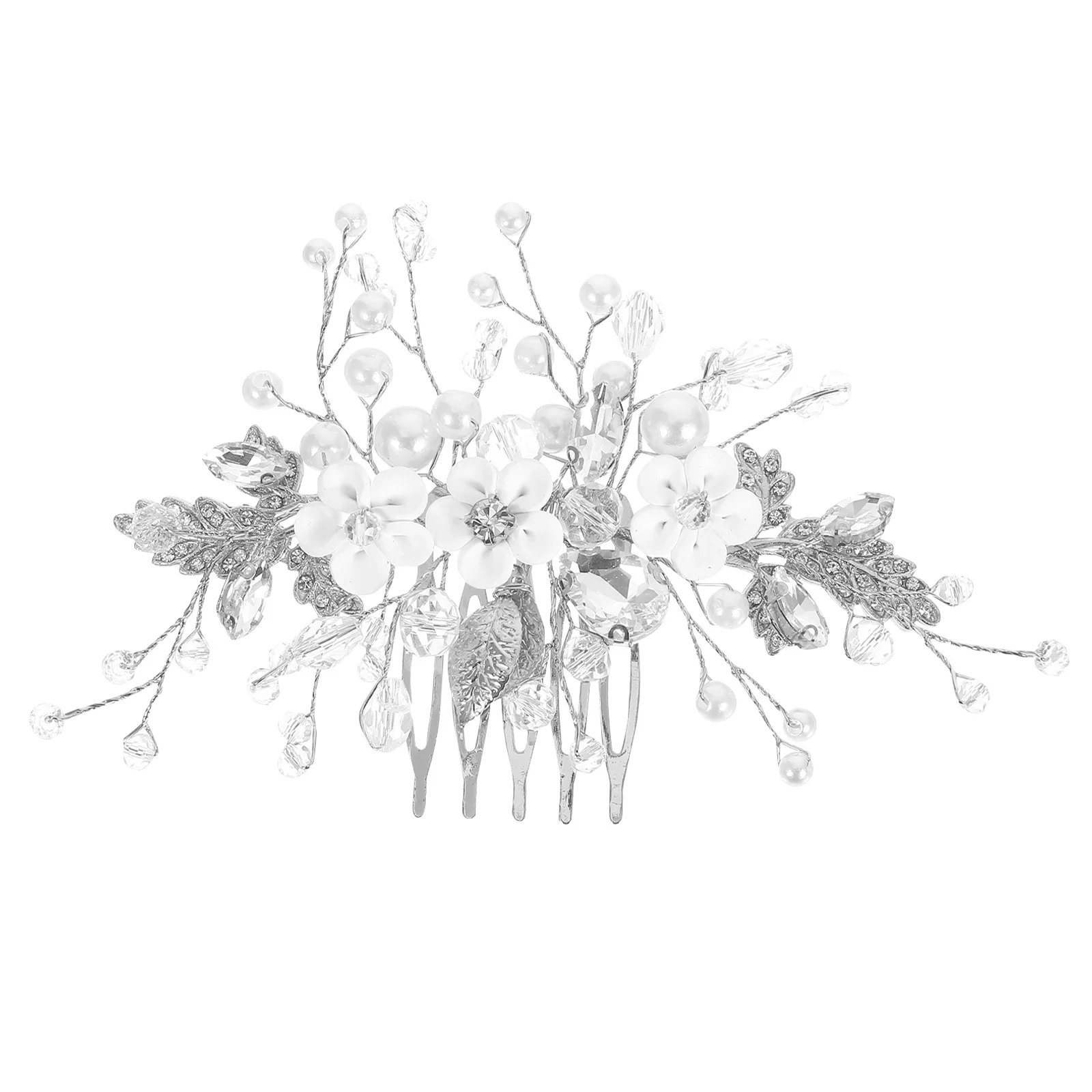 

White Clay Flower Handmade Crystal Bead Bridal Comb Wedding Accessory Bride Hairpiece Rhinestone Zinc Plastic Decorative