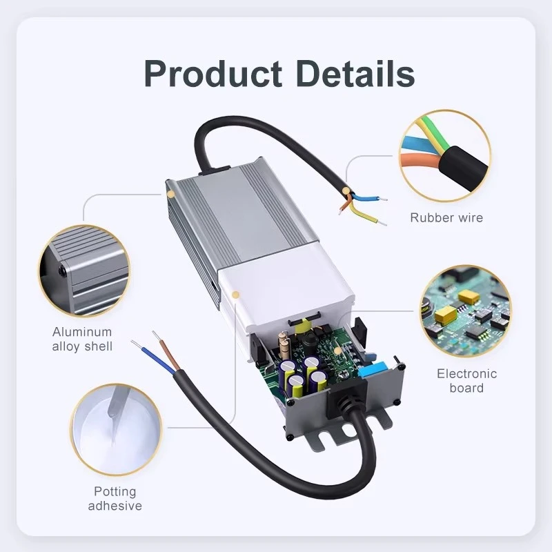 AC to DC LED Switching Power Supply 500W 12V24V IP67 Waterproof Slim Aluminum LED Driver Strip Light Constant Voltage LED Driver