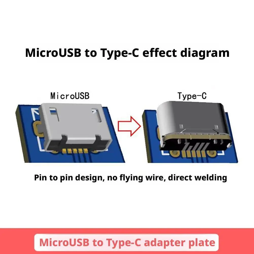 Placa adaptadora microUSB para TypeC, peças de reparo e modificação diy, suporta carregamento e transferência de dados USB 2.0 com 10 peças