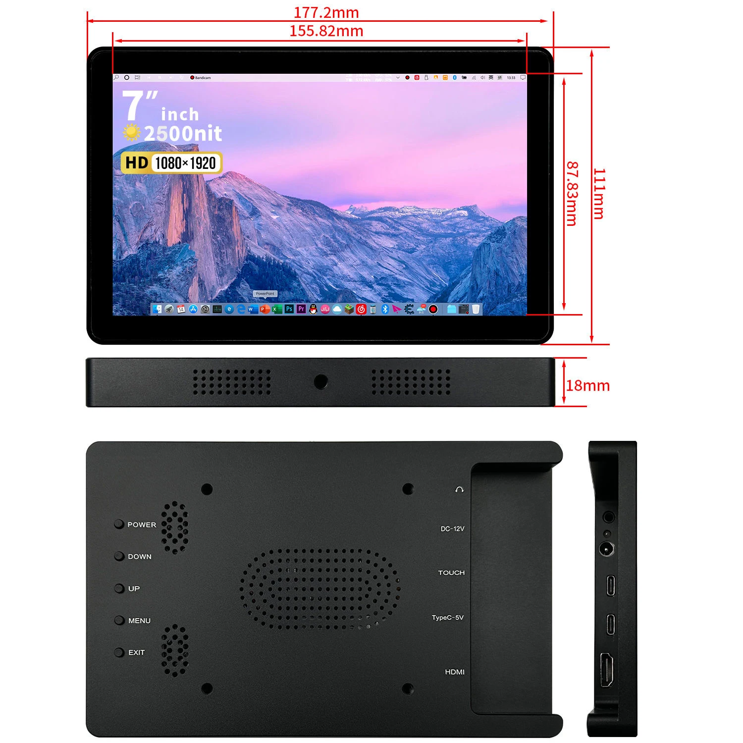 

7-Inch Full View Angle 2500nit Portable For Outdoor Photography Wide Pressure Contact Touch New Serial Connected