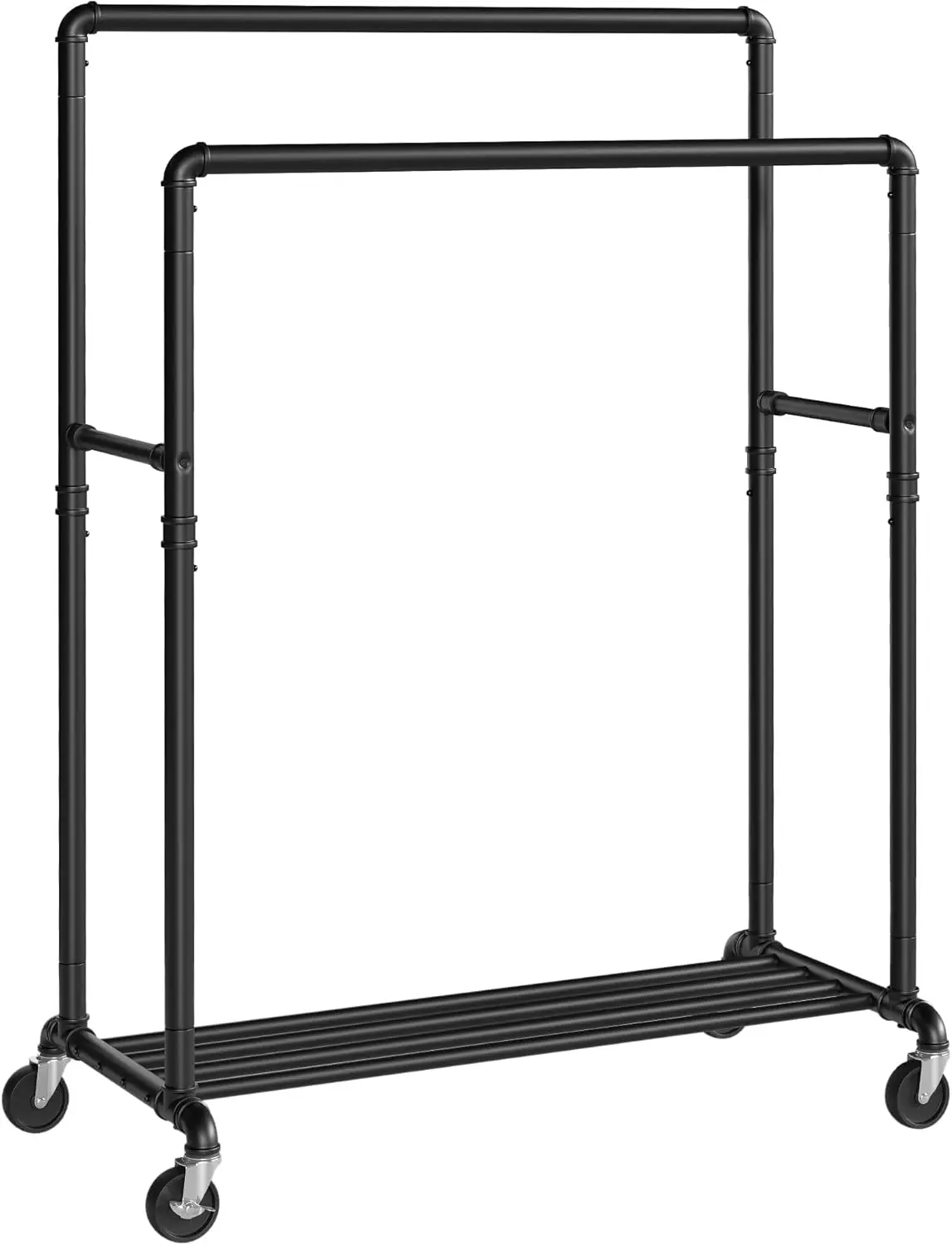 Cabideiro, Suporte para Roupas, Arara com 2 Trilhos de 100 cm, Estrutura de Metal, com Rodas e Prateleira de Armazenamento, 2