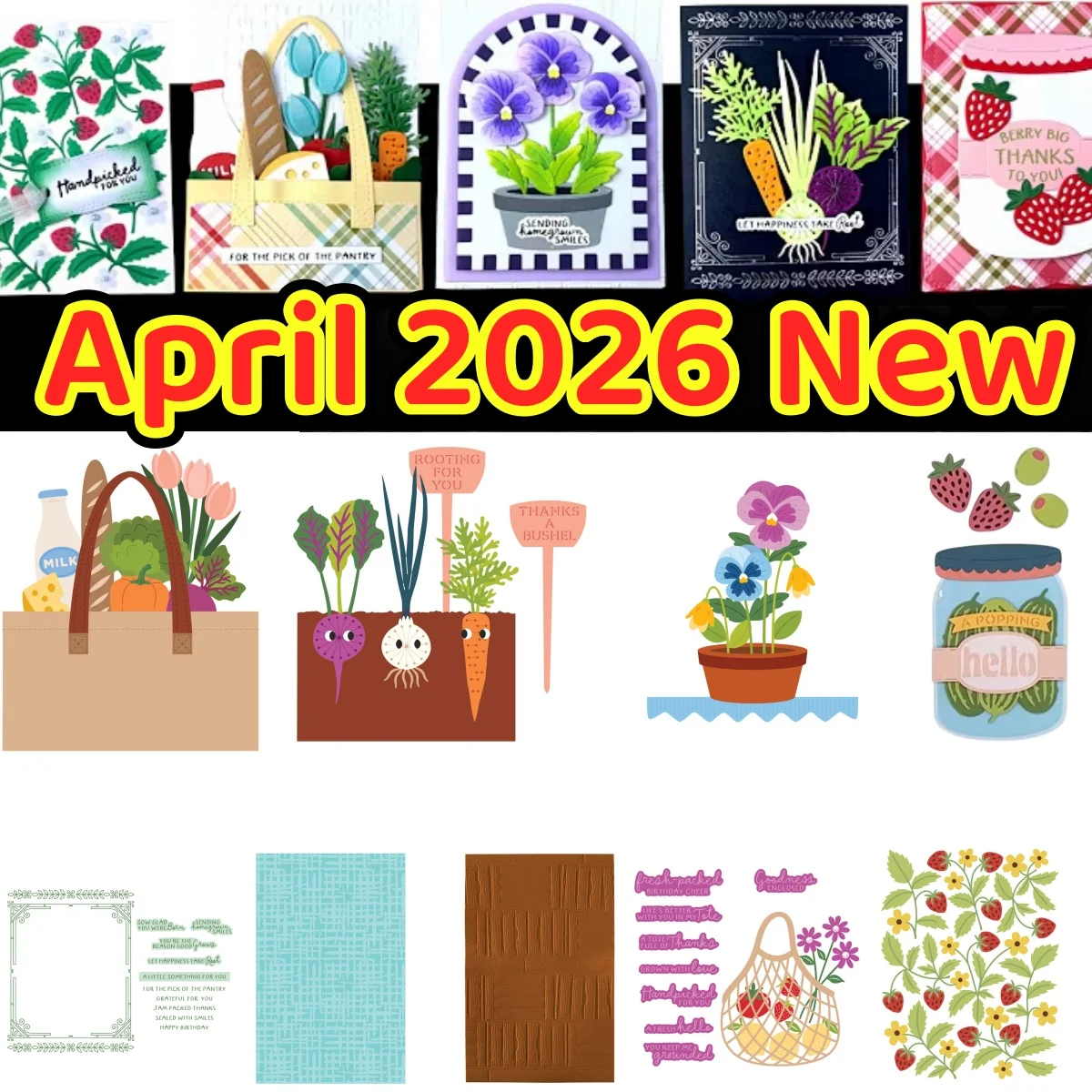 

April 2026 New Vegetables Market Tote Metal Cutting Dies Clear Stamps Stencil Hot Foil for DIY Making Card Scrapbook Embossed