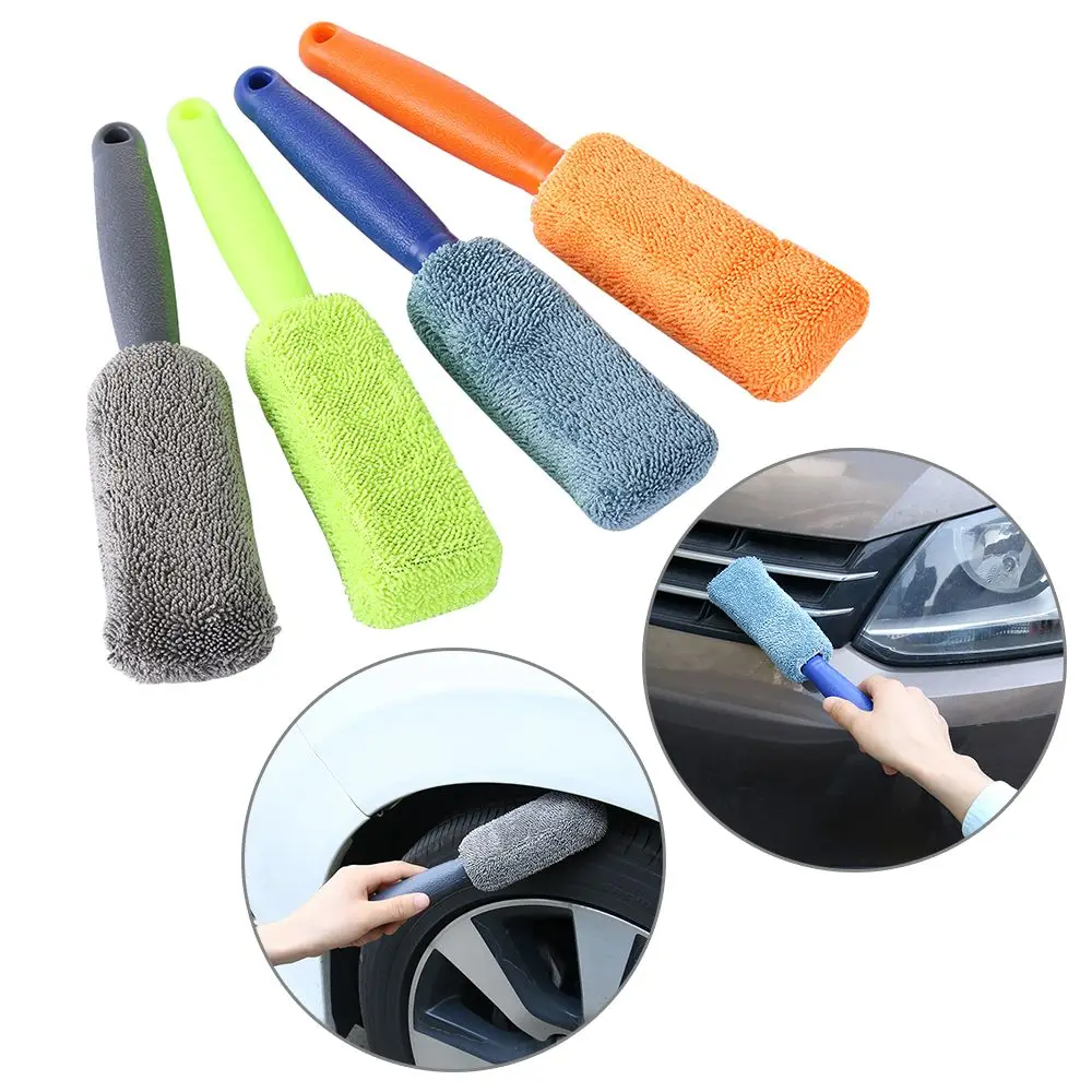 Car Maintenance Soft Plastic Handle Microfiber Car Wheel Brush Tire Washing Tool Rim Sponge Cleaner