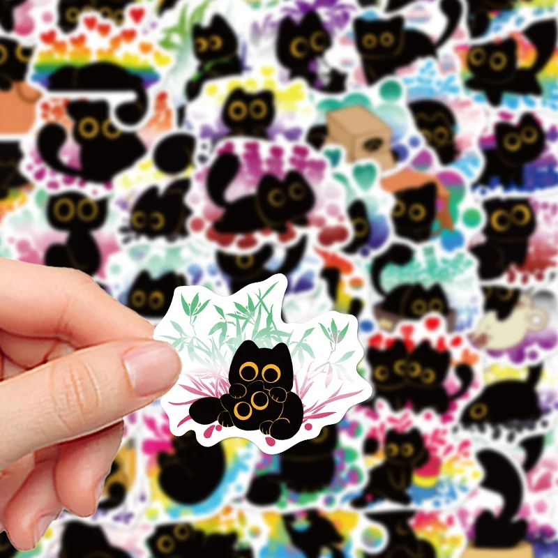 

50 шт. мультяшных наклеек с милыми черными котами, эстетичные водонепроницаемые стикеры для самостоятельного декора чемоданов, ноутбуков, скейтбордов, бутылок для воды