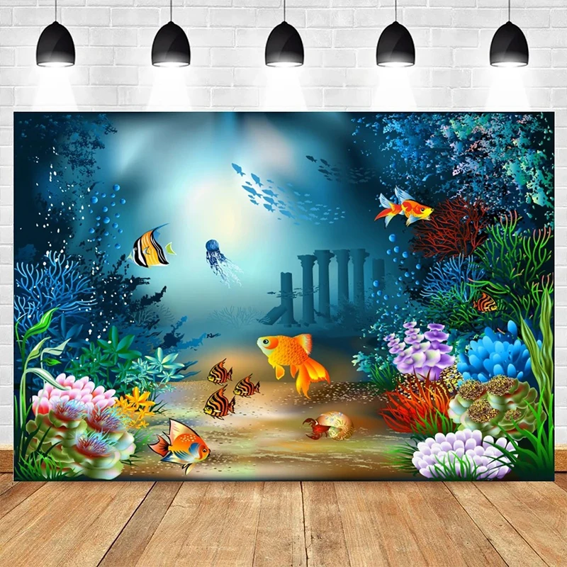 Underwater World Theme Ocean Undersea Fish Coral Wedding Birthday Party Baby Shower Photography Vinyl Background Decor Supplies