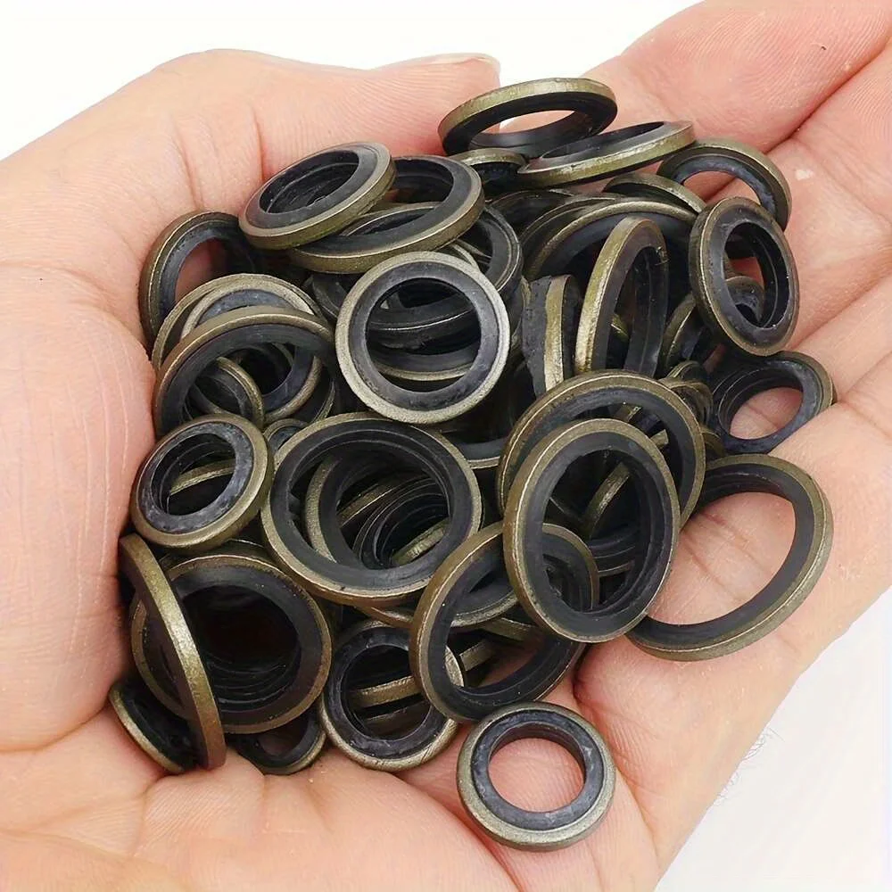 100pcs Bonded Seal Assortment Kit, Oil Drain Screw Gasket & Combined Sealing Washers