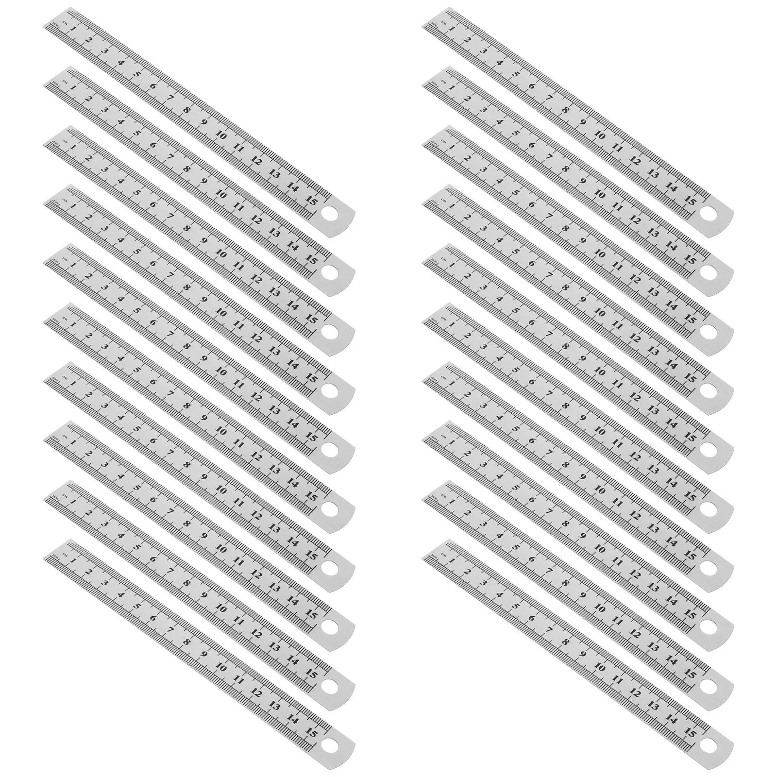 30Pcs Steel Ruler 6 Inch Stainless Steel Precision Measuring Tool Dual Scale Straight Edge Rigid Geometry Drawing Carpenter