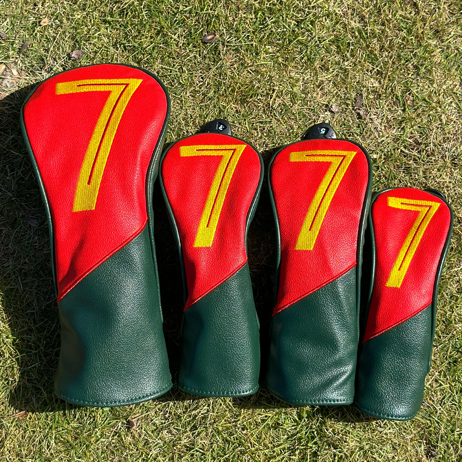 1PC/4PCS Golf Club Head Covers for Driver Fairway Hybrid, Classic Two-tone Number 7 Design, Practical Golf Protective Kit