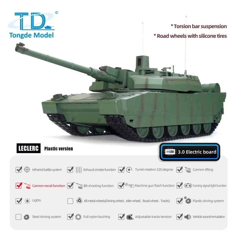 Tongde 1/16 RTR RC Carro Armato H2408 Leclerc Radiocomando Battaglia A Infrarossi BB Tiro Barilotto Recoil 320 Gradi Auto Elettrica Giocattolo Panzer