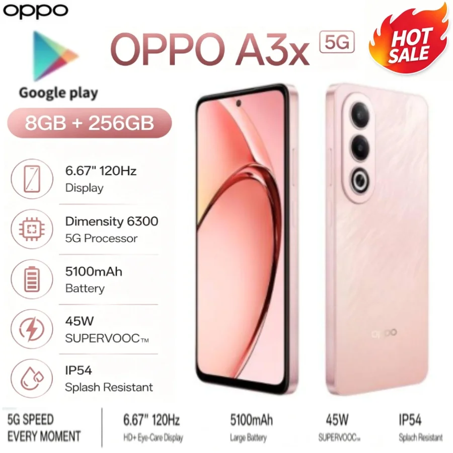 Hot Sale 2026 OPPO A3X Global Unlocked Android Smartphone 8GB+256GB Ample Storage Helio P35 Octa‑Core Processor 6.5'' HD