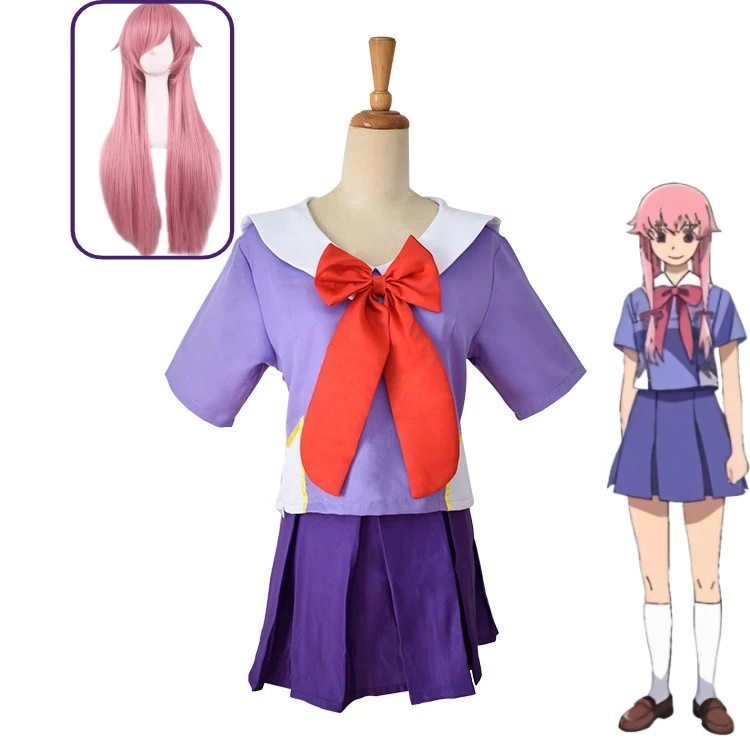 

Gasai Yuno Cosplay Costume Anime Future Diary Gasai Yuno Mirai Nikki Cosplay Girl Campus Uniform Short Skirt Wig for Carnival