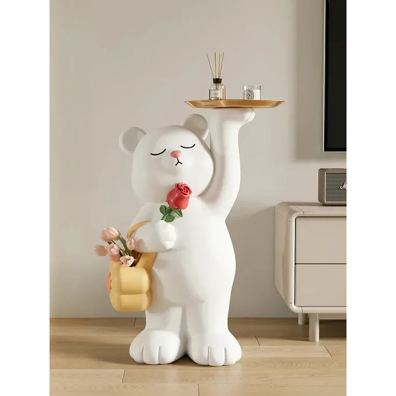 - Large, floor-standing, cute bear sculpture,, luxurious living room, sofa, TV cinet, storage, and as a.