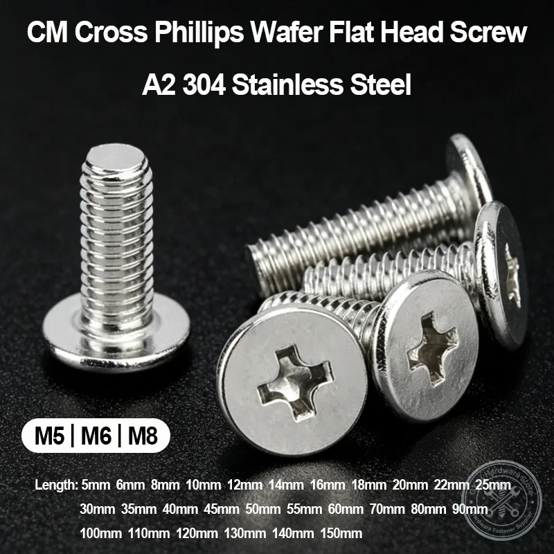 M5 M6 M8 Cross Phillips Wafer Flat Head Screw 304 A2 Stainless Steel Machine Screw For Computer Hard Disk Hardware Accessories