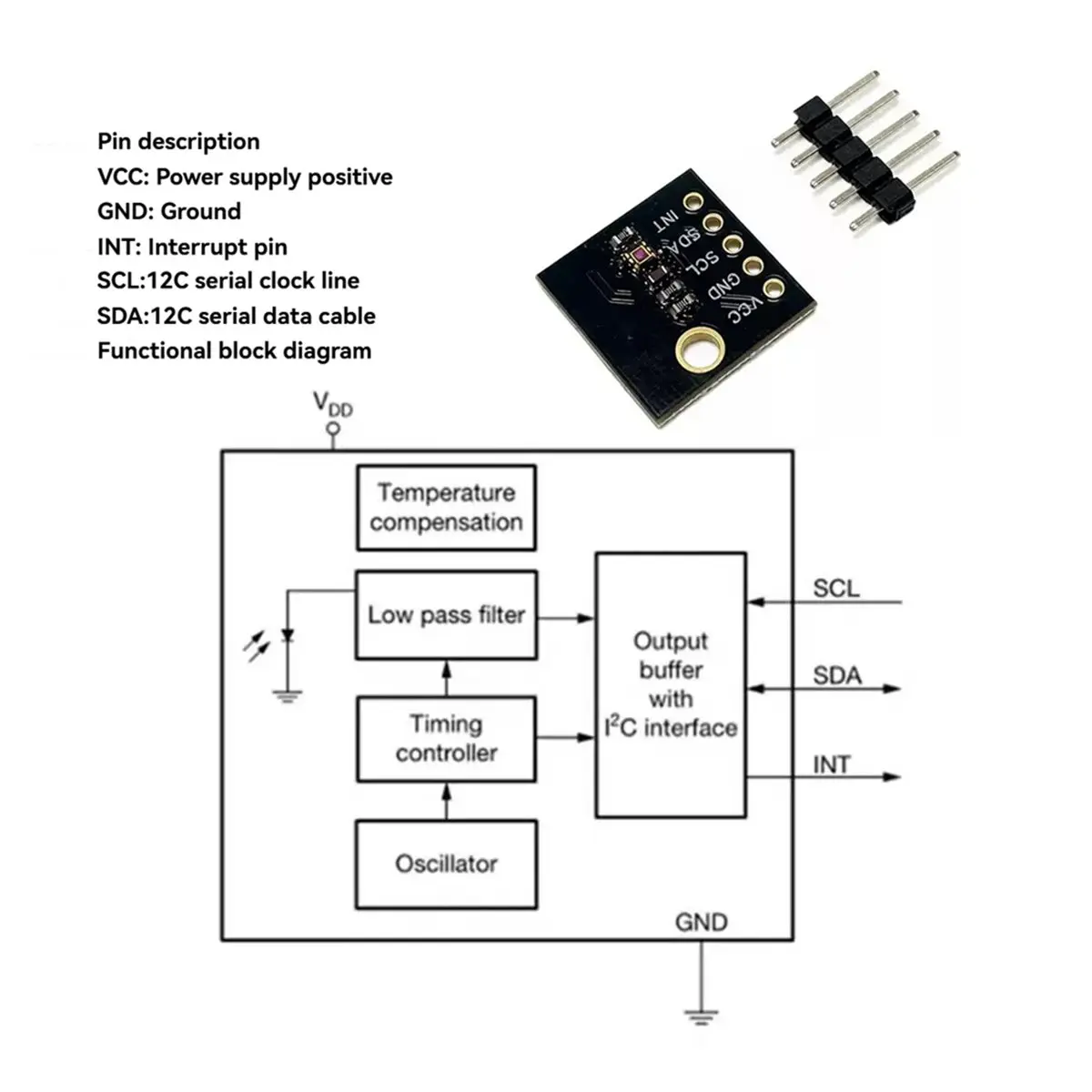 VEML6035 Ambient Light Sensor Module 16-Bit Light Intensity Meter for Smart Home Auto Dimming DIY