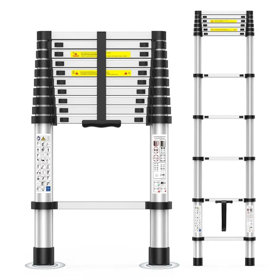 سلم تصغير، سلم تمديد عالي التحمل من الألومنيوم بسعة 330 رطل مع خطوات مضادة للانزلاق للوصول العليمي الآمن والسقف والهو #1