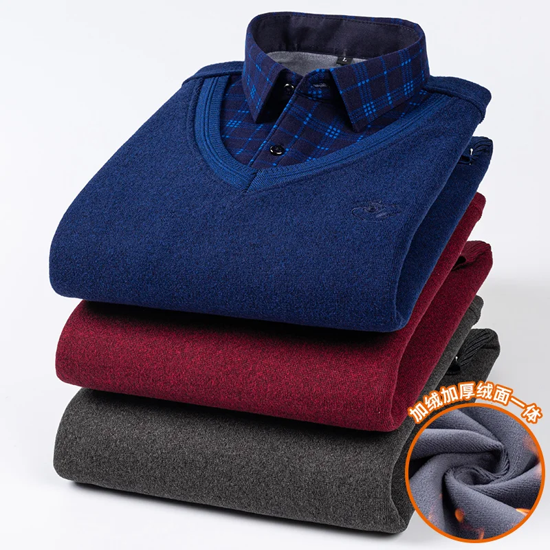 Camisas de Hombre Imitation zweiteiliges Set Männer Kleidung Designer Kleidung Langarm Fleece verdickt warmen Pullover Männer Kleidung