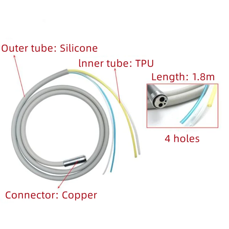 2/4 Hole Dental Silicone Hose With Fitting For High/Low Speed Air Turbine Handpiece Dental Chair Accessories