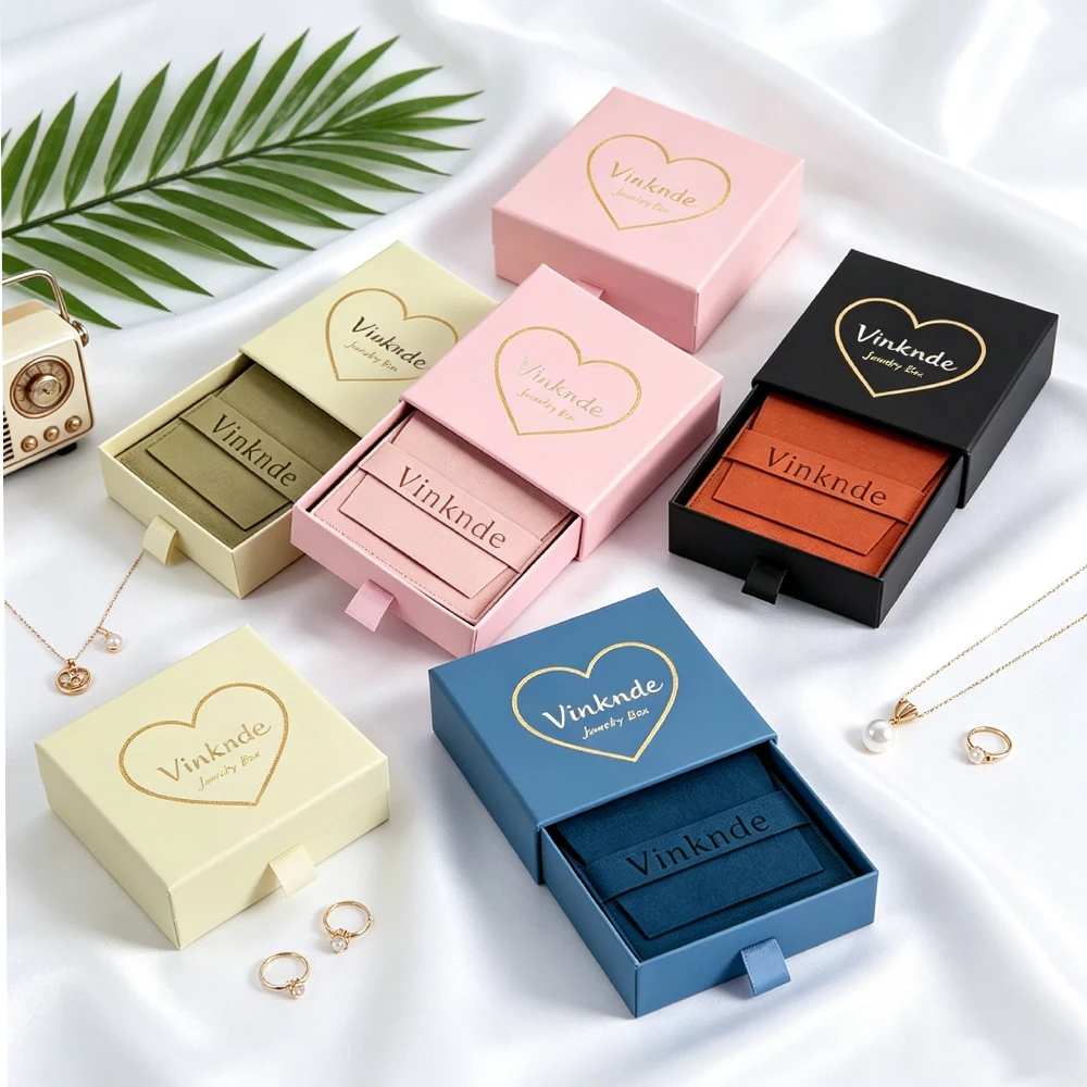 

24Pcs Paper Drawer Boxes With Microfiber Velvet Flap Bag Earring Necklace Ring Brooch Packaging Gift Jewelry Storage Box Pouch