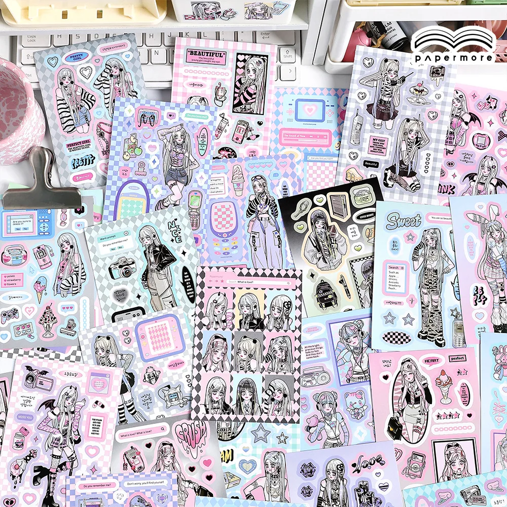 20 pcs Sweet Cartoon girl sticker book Decorative Stick Labels Adhesive DIY Diary Album Stationery Junk Journal Supplies