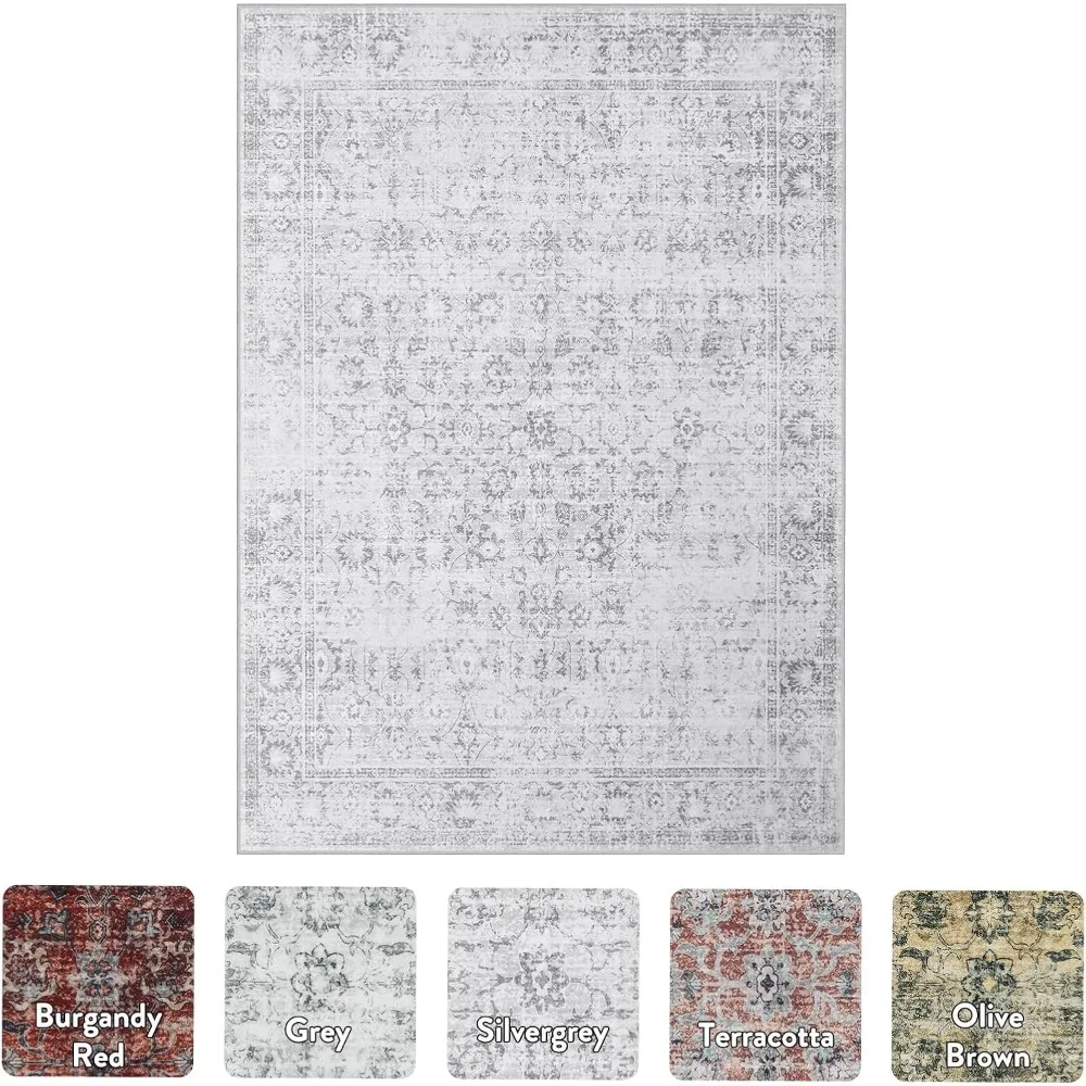 

Traditional Rug, Washable Soft Floral Carpet Anti-Skid Thin Neutral Rug for Office Bedroom Dining Room, Rugs for Bedroom