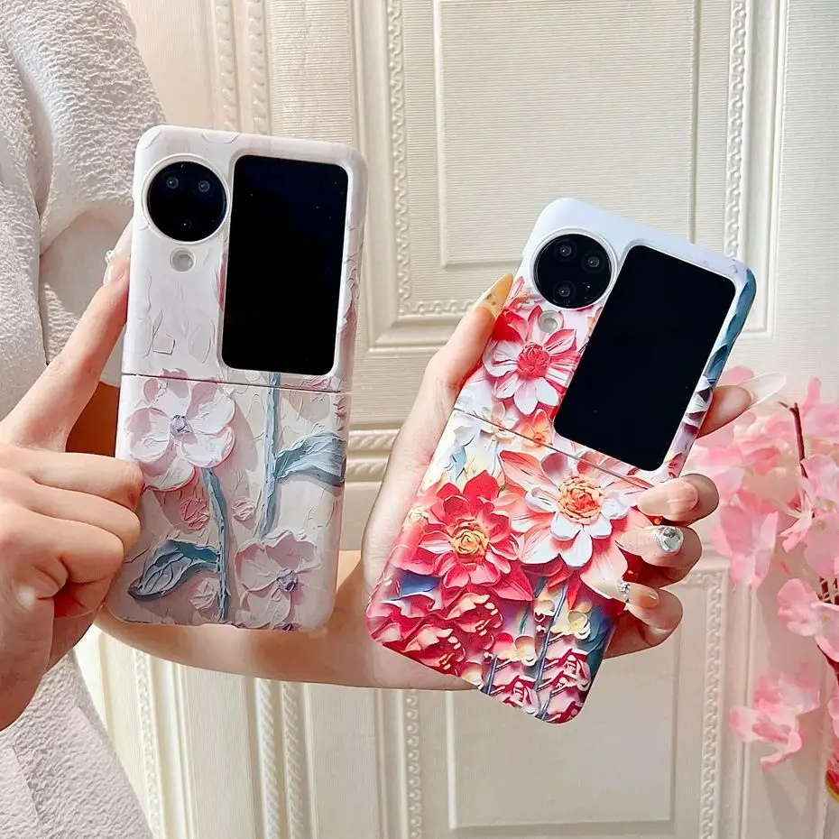 

Relief Flower Phone Case For OPPO Find N3 Flip Protective PC Hard Shell Back Cover