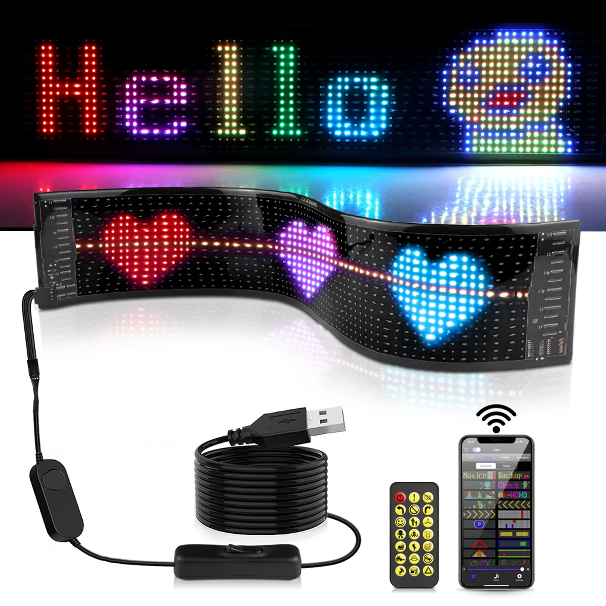 

Bluetooth App Control Scrolling Advertising LED Sign USB 5V Logo Light Custom Text Pattern Animation Programmable Display Car