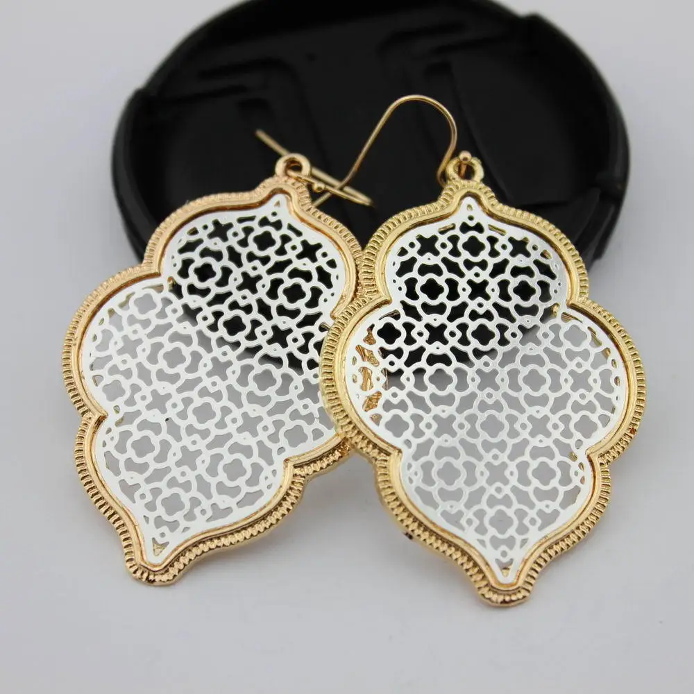 Gold Silver Filigree Quartrefoil Floral Geometric Dangle Earrings Women Classic Moroccan Statement Jewelry Gifts